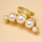 SHE'S FREE STYLE JUST FOR YOU Baroque Pearl Hair Claw Clip, Vintage Golden Claw, 2.6 Inch Medium Size, French Style Hair Accessory for a Classic, Elegant Look