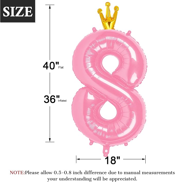 Pink Crown Number 8 Balloon 40 inch, Big Pink 8th Birthday Party Decorations | - Image 2