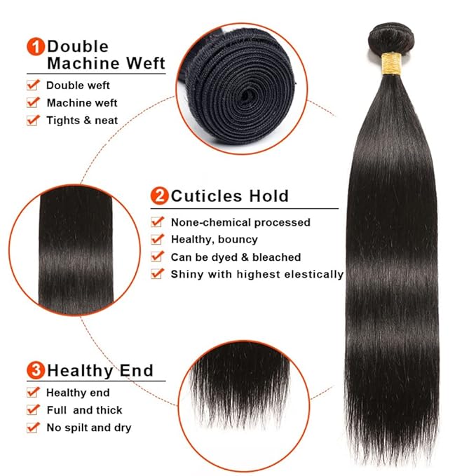 Bundles Human Hair Color 1B Straight Bundle Brazilian Virgin Soft and Silky Remy Hair 3 Bundles 24 26 28 Inch Double Weft Natural Black Straight Bundle Hair Weave 300g