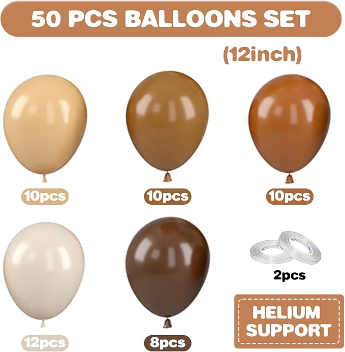 Brown Balloons, 12 Inch Neutral Balloons, Retro Coffee Brown Apricot Sand White - Image 2