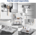 Bathroom Countertop Organizer,Makeup Counter Organizer With Hair Dryer Holder,Compatible with Dyson Blow Dryer,Electric Toothbrush And Toothpaste Holder,2-Tier Detachable Design,Transparent