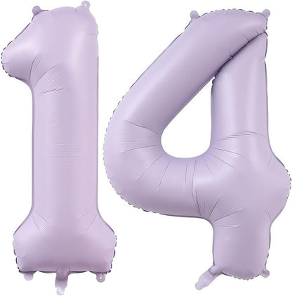 Pastel Purple 14 Number Balloons, 40 Inch Light Purple 14 Balloons Large Helium by BBPOOL