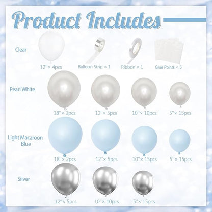 Blue Silver Pearl White Balloon Arch Kit - Image 4