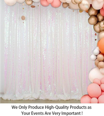 ShinyBeauty Sequin Backdrop 7FTx7FT Iridescent White Shimmer Wall Drapes - Image 2