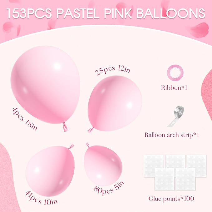 Amandir 153pcs Light Pink Balloons Arch Garland Kit Different Sizes | 18 12 10 - Image 3
