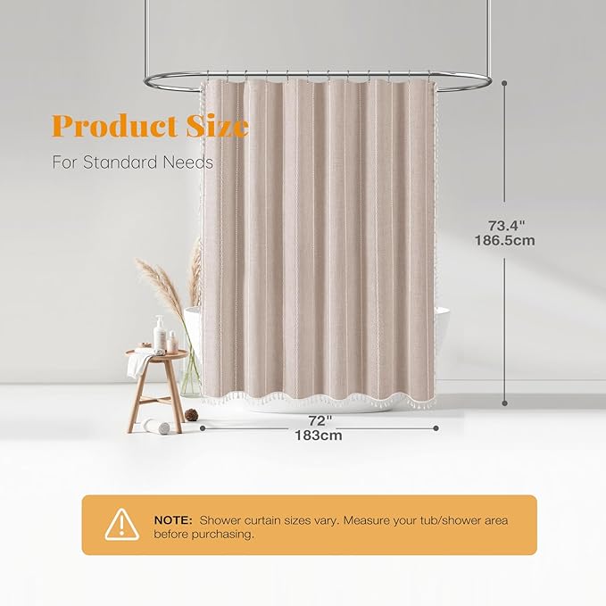 Tan Cream Boho Farmhouse Linen Heavy Duty Shower Curtain, 72x72 | 330GSM Linen - Image 8