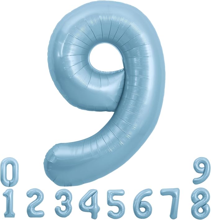 TONIFUL 40 Inch Pastel Blue Number 9 Foil Balloons Large Mylar Foil Digital 9 by TONIFUL