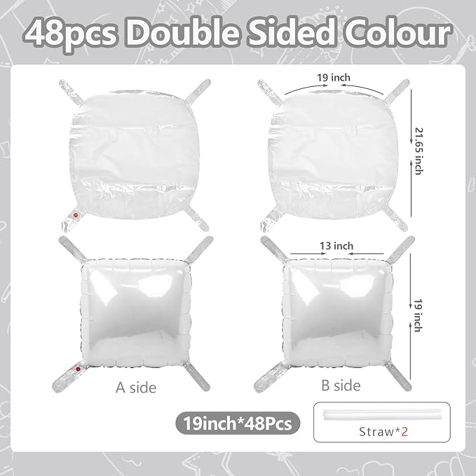 NISOCY 48PCS White Square Foil Balloons Wall Backdrop | Double Sided Pearl - Image 2