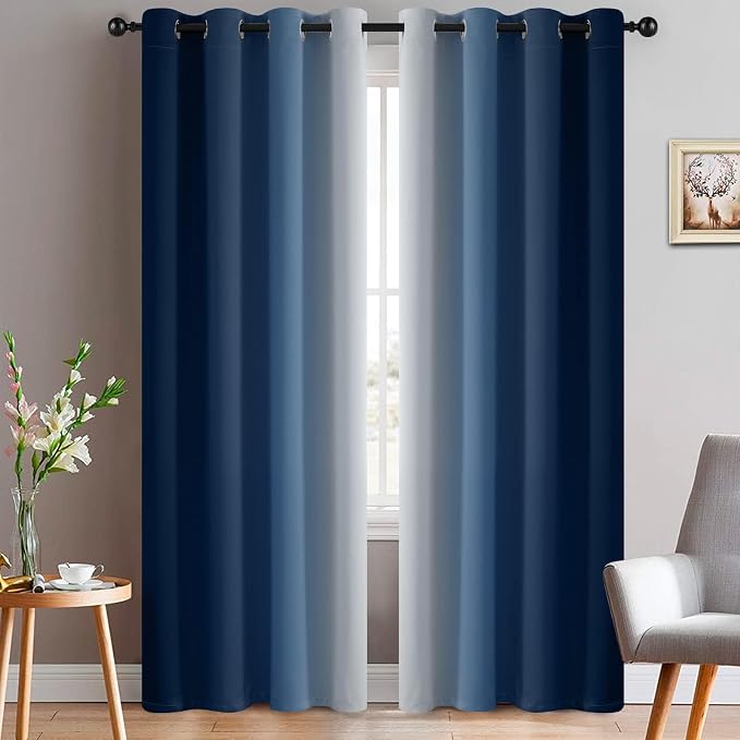 Yakamok Ombre Curtains Blue and Greyish White by Yakamok