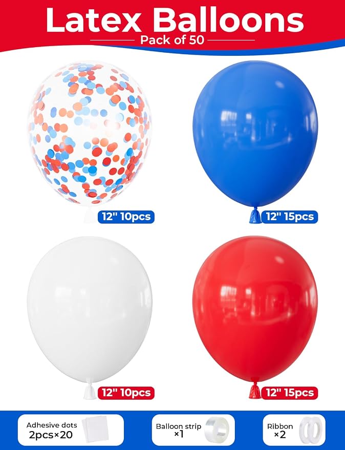 Red White Blue Balloons for 4th of July Decorations | 50 Pcs 12 Inch Red White - Image 4