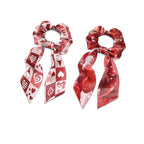 Gnomes Heart Toddler Bow Hair Ties No Damage Pack of 2 Checkered Scrunchies Hair Ties for Women Accessory Valentine's Theme Scarf Scrunchy