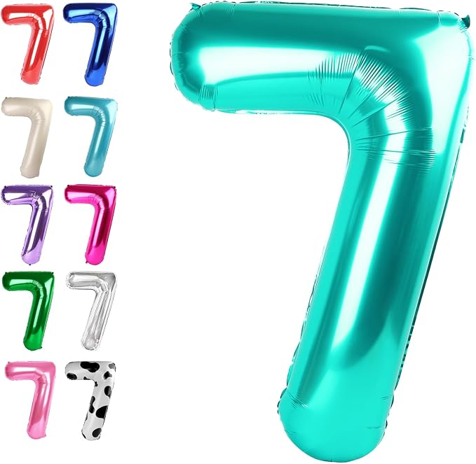 Teal Blue Number 7 Balloon 40 inch, Balloon numbers party supplies, deco photo by Upgesy