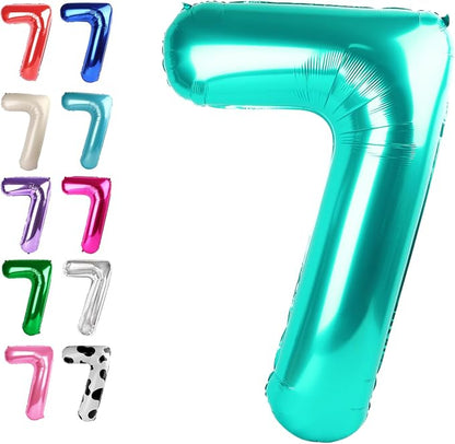 Teal Blue Number 7 Balloon 40 inch, Balloon numbers party supplies, deco photo by Upgesy