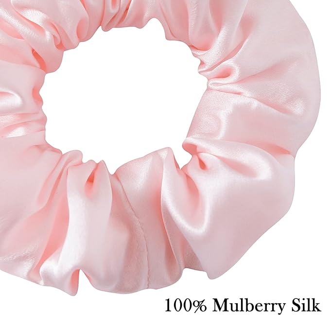 Mulberry Silk Hair Scrunchies, 100% Silk, No Damage for Frizz Prevention, Sleep and Night Scrunchie, Hair Accessories for Women (Pink, 1 Count)