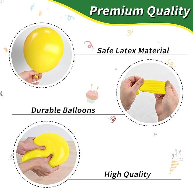 Green and Yellow Balloons, 12 Inch Dark Green Yellow and White Confetti Balloons - Image 3
