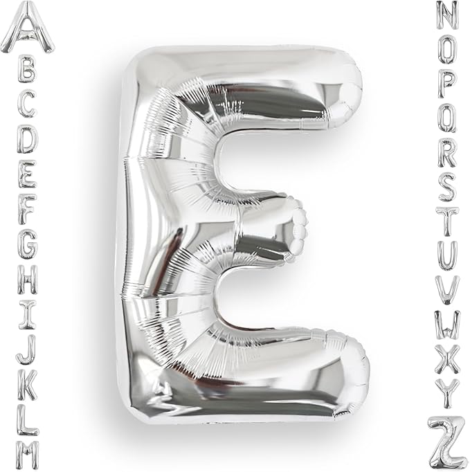 AULE 40 Inch Silver E Balloon Letter Foil A-Z Birthday Big Alphabet | Birthday by AULE