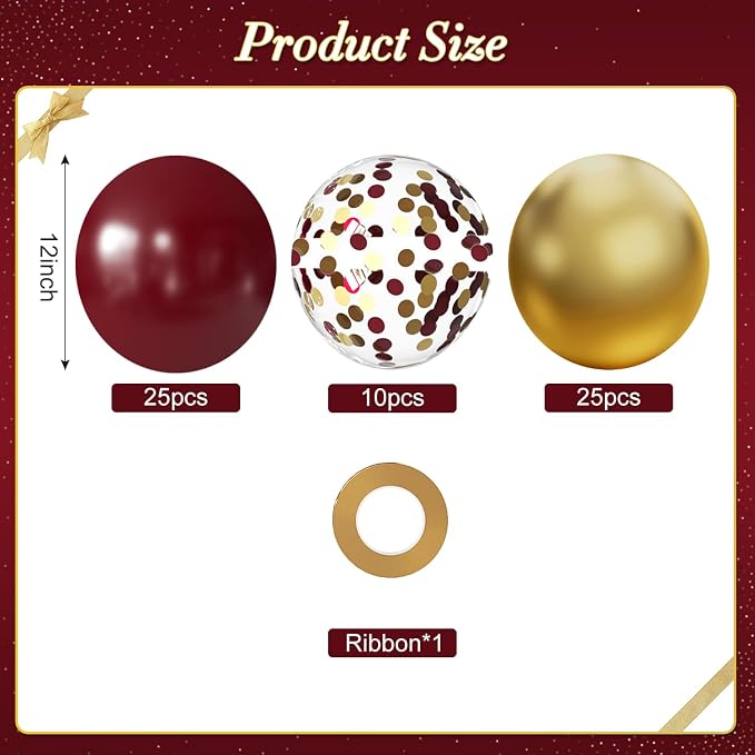 Burgundy and Gold Balloons for for Graduation Birthday Party Decorations | - Image 2