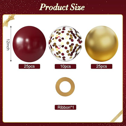 Burgundy and Gold Balloons for for Graduation Birthday Party Decorations | - Image 2