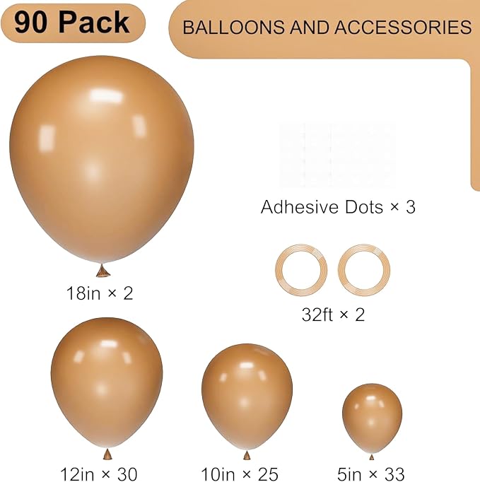 Voircoloria 90pcs Brown Balloons Garland Arch Kit, 18 12 10 5 Inch | - Image 2