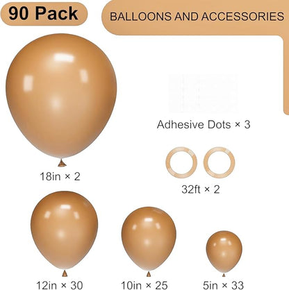 Voircoloria 90pcs Brown Balloons Garland Arch Kit, 18 12 10 5 Inch | - Image 2