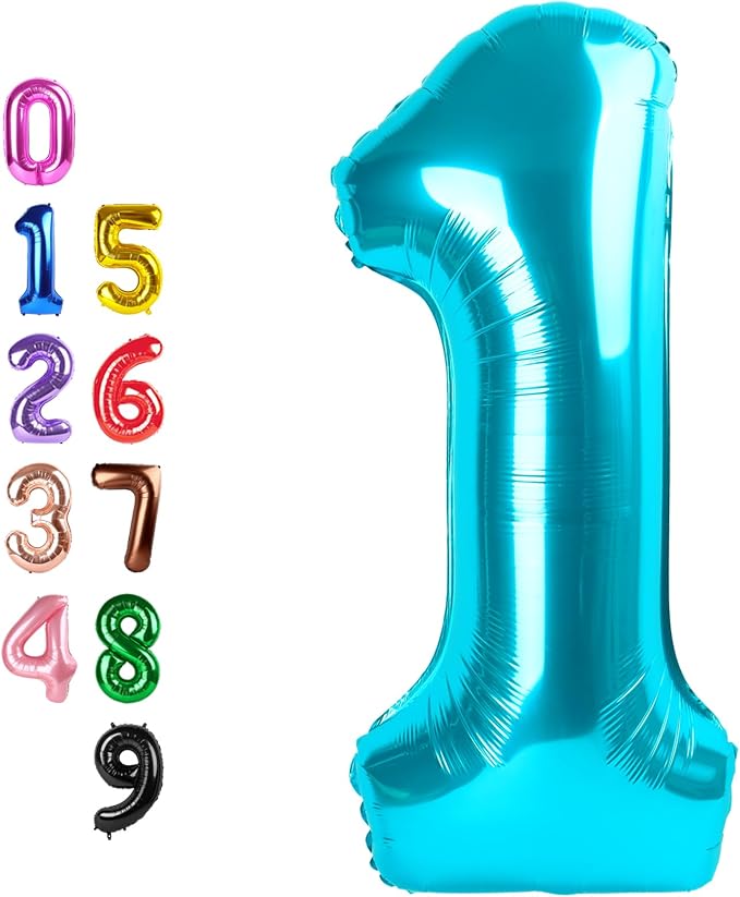 Number Balloons Light Blue 1 Balloon 40 inch by Enyeopd