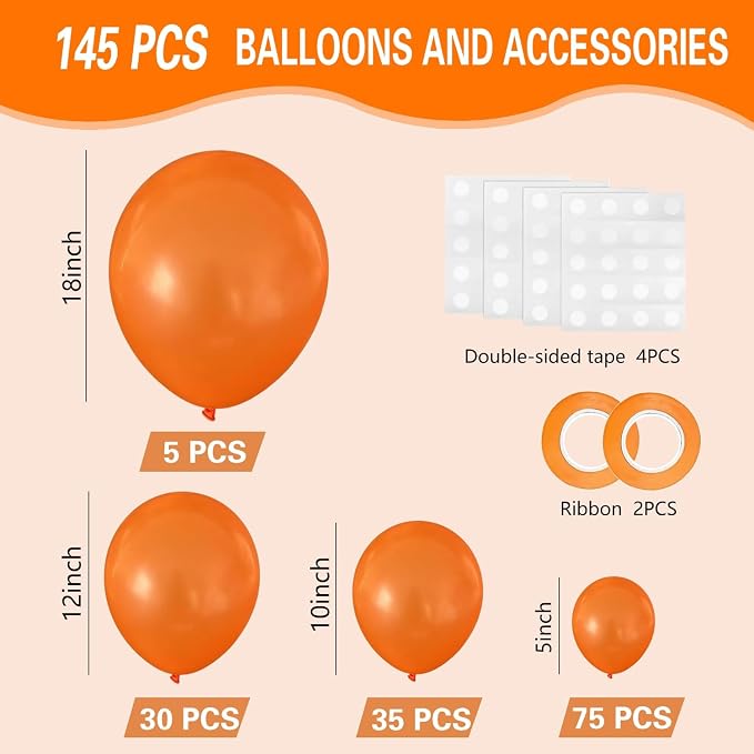 Orange Balloons 145pcs Different Sizes 18 12 10 5 Inch Arch Kit Garland - Image 2
