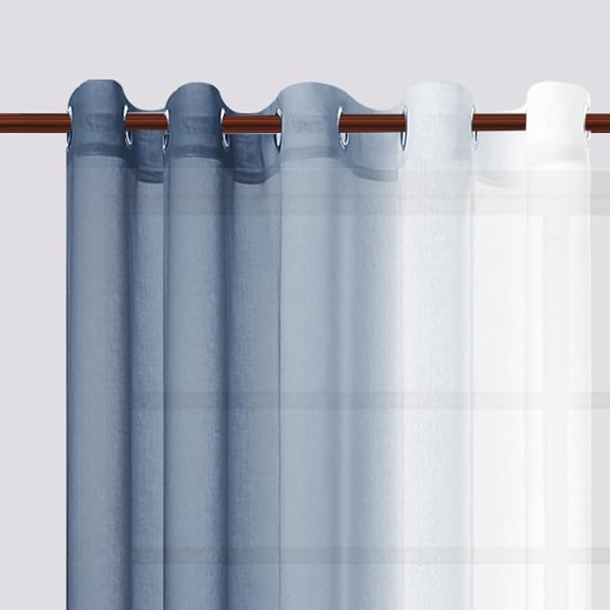 DWCN Blue Ombre Faux Linen Sheer Curtains - Image 2