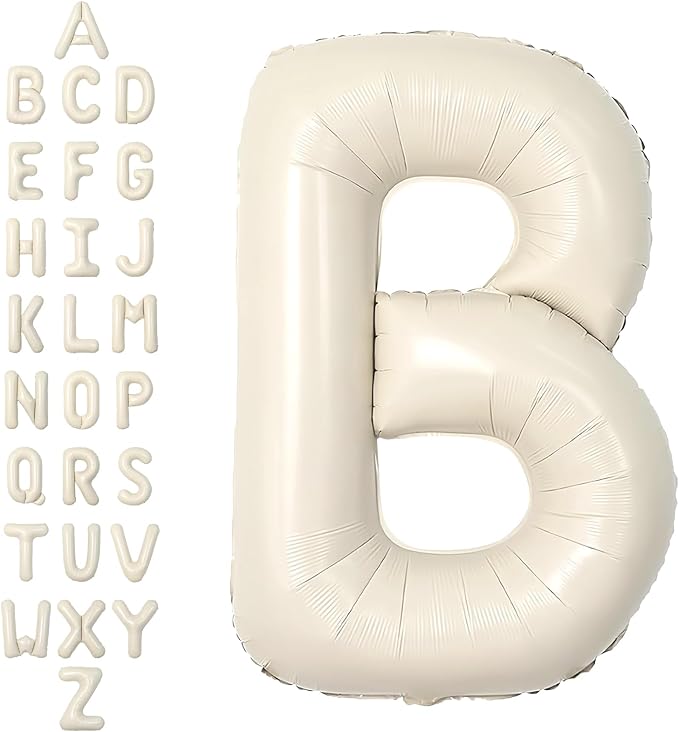 SUWEN 40 Inch Cream Large B Letter Balloons Big Foil Helium A-Z | Jumbo Mylar by SUWEN