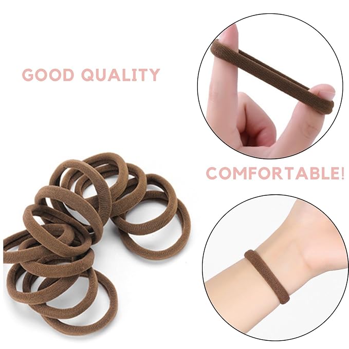 60 Pcs 2 Inch Brown No Damage Hair Ties for Women Thick Hair, Large Soft Seamless Nylon Fabric Elastic Hair Ties Ponytail Hair Holders Hair Elastics Hair Band for Women