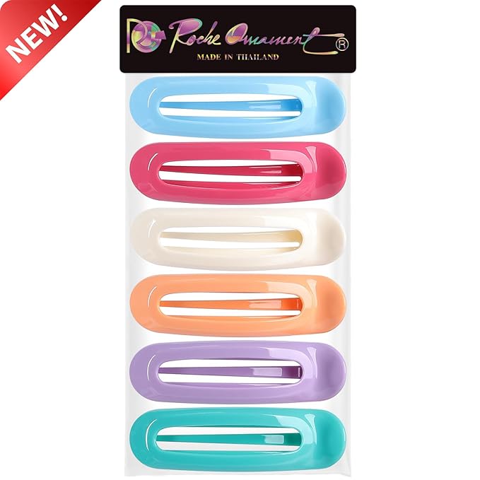RC ROCHE 6 Pcs Flat Claw Hair Clips for Women Alligator French Barrette Long Thick Hair Duckbill Curved No Slip Grip Lay Flat Side Slide Firm Classic Styling, Medium Pastel