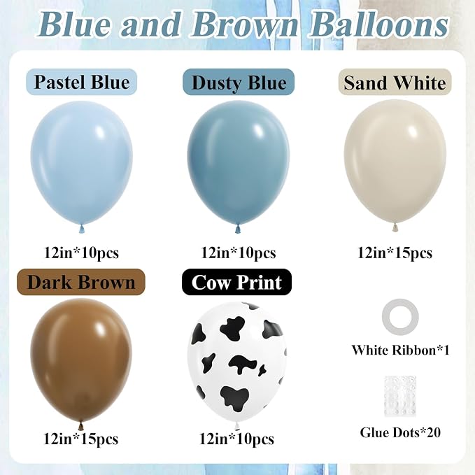 12inch Cowboy Balloons with Brown Dusty Blue White Cow Print Balloons | My - Image 2