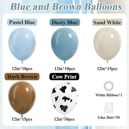 12inch Cowboy Balloons with Brown Dusty Blue White Cow Print Balloons | My - Image 2