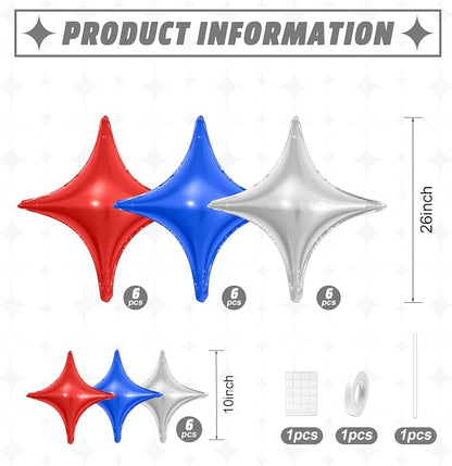 Red Blue Silver Star Balloons, 26Inch and 10Inch Red Blue Quadrangle Helium - Image 2