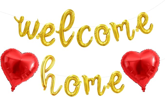 Welcome Home Balloons Red Gold, 16Inch Welcome Home Foil Banner by Xinvery