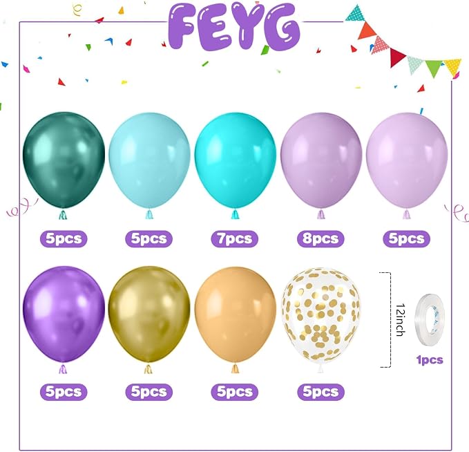 Green and Purple Balloons, for Birthday Baby Shower Engagement Mardi Gras Party - Image 2