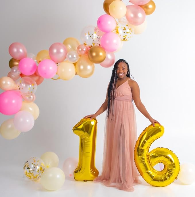 6 Balloon Numbers Birthday Decorations, 40In Gold Balloons - Image 4