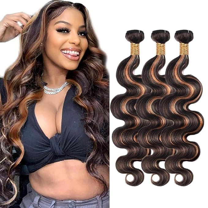 Light Brown Body Wave Bundles Human Hair Ombre Brown Bundles 22 24 26 Inch Niegmeag Brazilian Virgin Remy Hair Extensions Double Weft Highlight P1B30 Body Wave Bundle Hair Weave