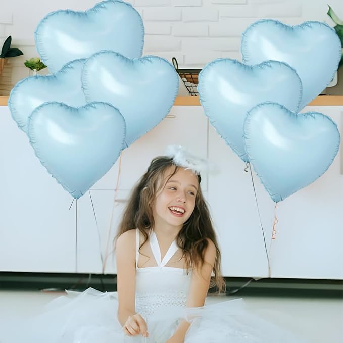 Blue Heart Ballloons, 18 Inch Pastel Blue Foil Love Heart Shaped Balloons 12Pcs - Image 6