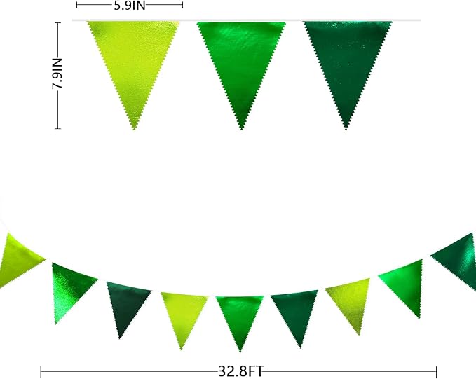 Gradient Green Party Decorations Metallic Fabric Ombre Green Triangle Pennant - Image 2