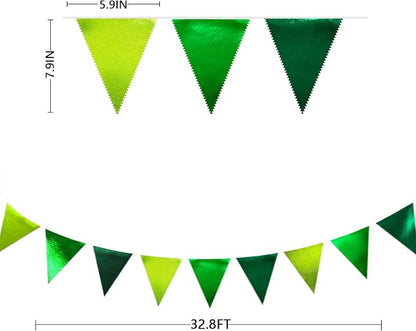 Gradient Green Party Decorations Metallic Fabric Ombre Green Triangle Pennant - Image 2