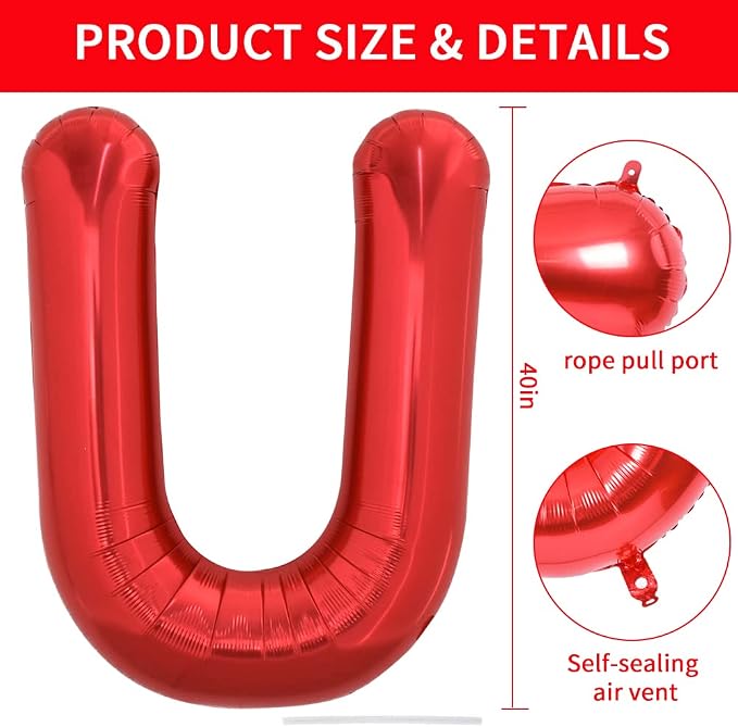 TONIFUL 40 Inch Large Bright Red Letter Balloons A-Z, Giant Jumbo Helium Foil - Image 2