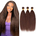 30 32 34 Inch Brown Bundles Human Hair Chocolate Brown Kinky Straight Bundles Brazilian Virgin Remy Hair Extensions Niegmeag Double Weft Color 4 Yaki Straight Bundle Hair Weave 300g