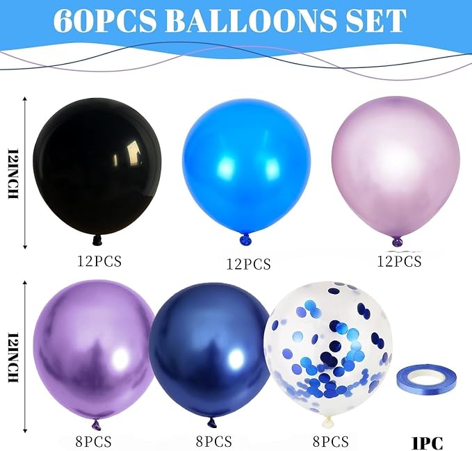 Black Purple Blue Balloon, 12Inch Metallic Navy Blue Purple Black Balloon Pearl - Image 2