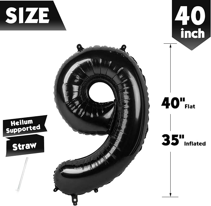 40 Inch Black Number 9 Balloon Birthday Party Decorations - Image 5