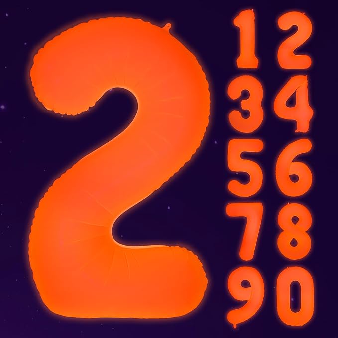 Mega-L Glow in The Dark Party Supplies, 40 Inch Orange Number 2 Balloon | Glow by Mega-Loopolis