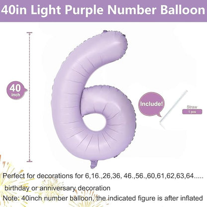 40 Inch Purple Number Balloons Light Purple 6 Balloon Matte Purple Birthday - Image 2