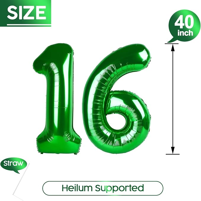 16 Balloon - Green Birthday Number Balloons, 40 Inch Decorations Men Women | - Image 5