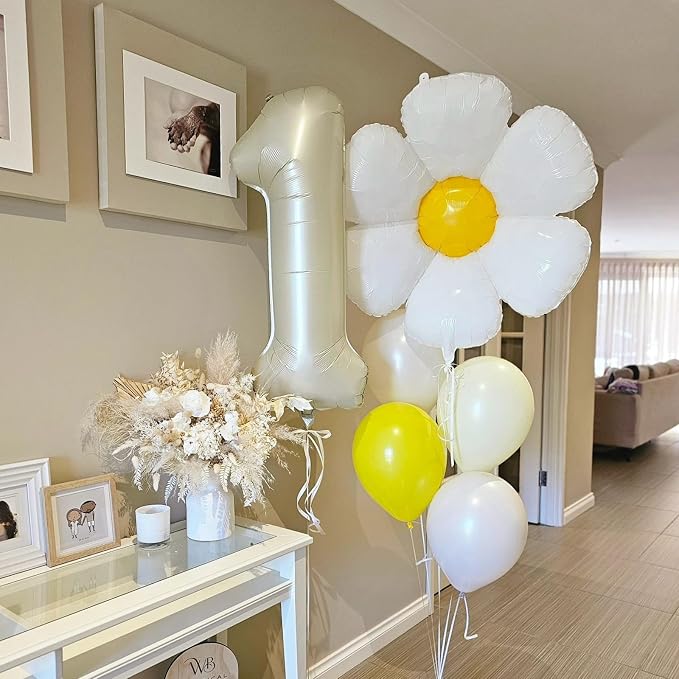 40 Inch Cream Number 1 Balloon, Digital 1 Cream White Giant 1 Foil Balloon - Image 5