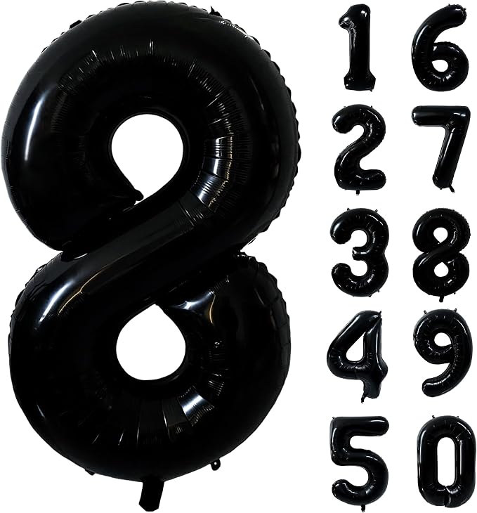 40 inch Black 8 Number Balloon Giant Foil Helium Balloons Black Large Digital by Yeodong