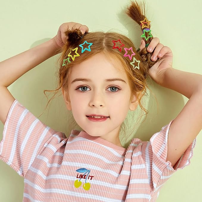Star Hair Clips Multiple Colors Snap Hair Barrettes Non Slip Star Hair Accessories Metal Hair Clips for Girls Women -50PCS 1.18"